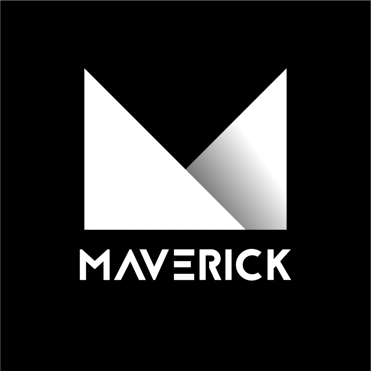 A stylized white "M" forms part of the logo for "Maverick" against a black background.