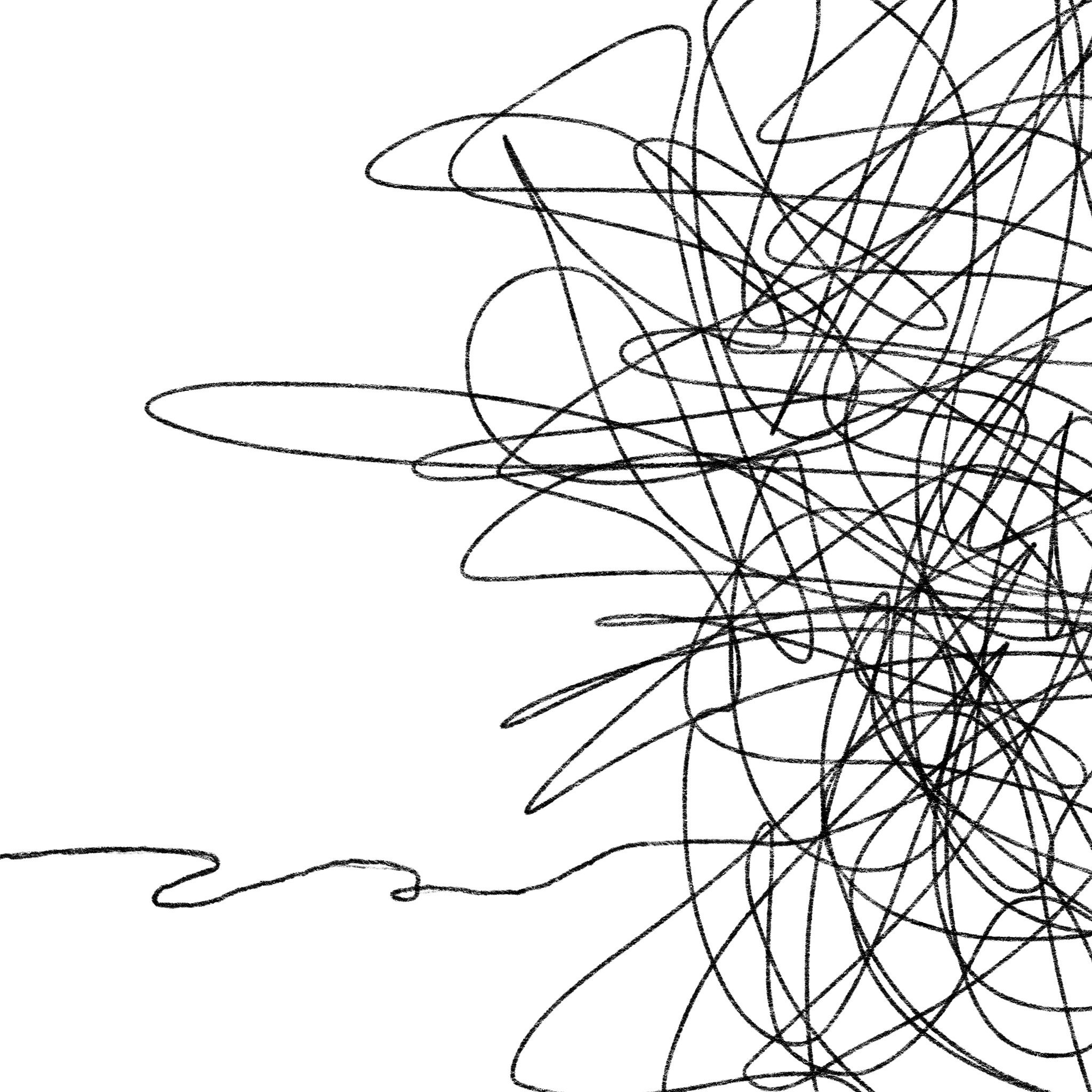 A chaotic, overlapping black scribble on a white background brings to mind the wild, untamed strokes of a pencil unleashed.