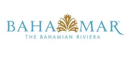 Baha Mar logo with the text "Baha Mar" in blue and "The Bahamian Riviera" below it, featuring a golden shell design in the center.