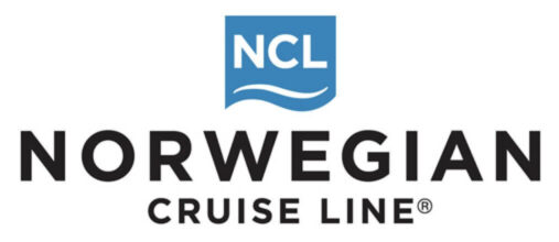 Logo of Norwegian Cruise Line featuring a blue square with "NCL" and a stylized wave, above bold black text reading "NORWEGIAN CRUISE LINE.