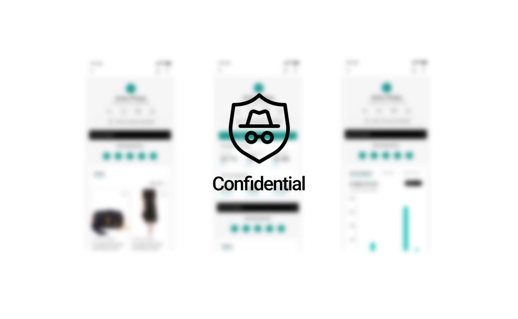 A blurred screenshot with a "Confidential" label and icon, featuring a stylized hat and glasses emblem in the center.