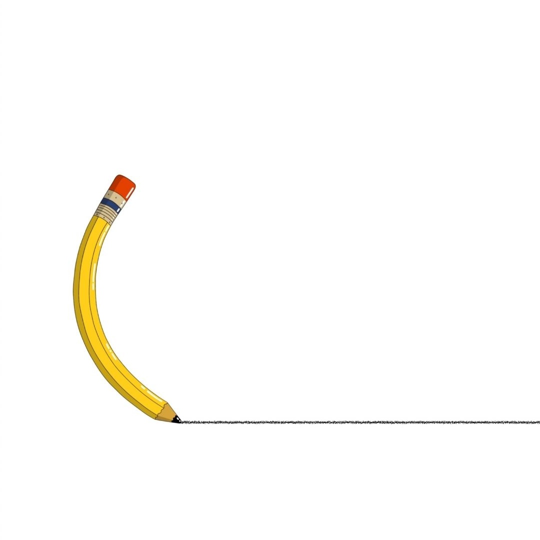 A bent yellow pencil with an eraser draws a straight black line on a white background—ask encil anything as it sketches your questions into answers.