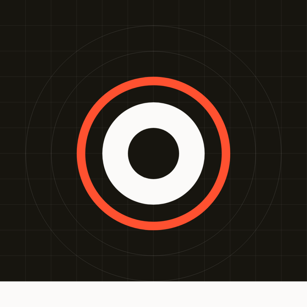A black background with a white ring and a black dot at the center, surrounded by an orange ring and faint circular grid lines.